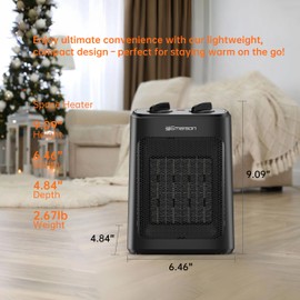 Emerson SH1501 1500W Electric Space Heater, Portable with 3 Level Thermostat, PTC Ceramic Fast Heating/Fan Modes, Indoor Use