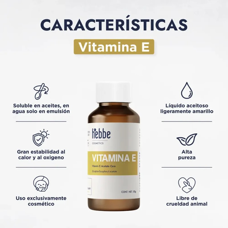Vitamina E Hebbe Cosmetics Aceite Antioxidante 50g Cabello y Piel