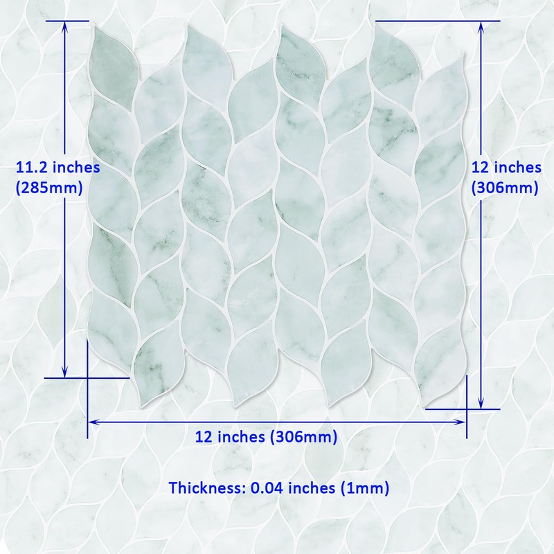 Tilingview 10 Pcs Green Leaf Shape Peel and Stick for