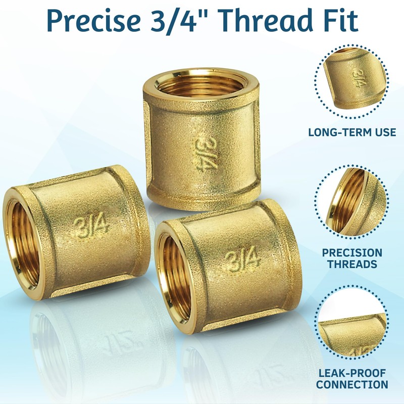 PipeSan Brass Sleeve Fitting 3/4 Inch, 3 Pieces 3/4 Inch