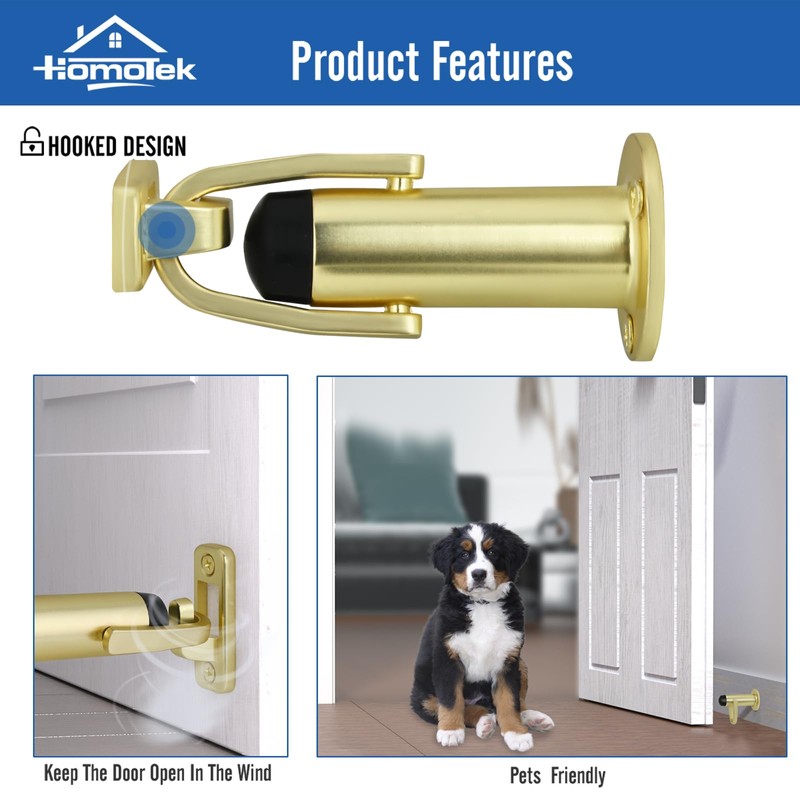 HOMOTEK 2 Pack Heavy Duty Door Stopper with Manual Hook,Door