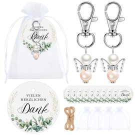 Otuuz Pack of 30 Guardian Angel Thank You Guest Gift Set Including 30 Thank You Gift Tags with String 30 Angel Pendants 30 Organza Bags Christening Pendant for Wedding Communion Baby Shower