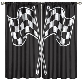 QYUNZS Racing Curtains for Kids Bedroom Decor Extreme Sports Theme Racing Checkered Flag Art Printed Window Drapes W21xL45in Decor