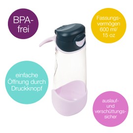b.box Sports Water Bottle, Grippy, Leak-Proof Water and Water Bottle for Children, Cool, Modern Design, Tilt and Drink, 600 ml