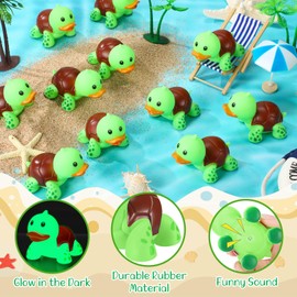HyDren 24 Pcs Rubber Turtle Duck Glow in The Dark Cute Bulk Mini Squeaky Duck Sea Animal Rubber Toys Floating Bathtub Favors for Sea Carnival Swimming Pool Party Hunting Beach Decor(Green)