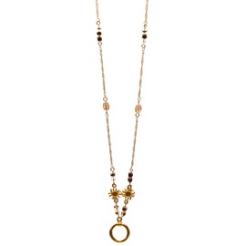 Calabria Glasses Necklace 30 Inch Gold/Brown Beads Women Trendy Eyeglass Holder Ring Sunglass Chain Reader Loop Around Neck