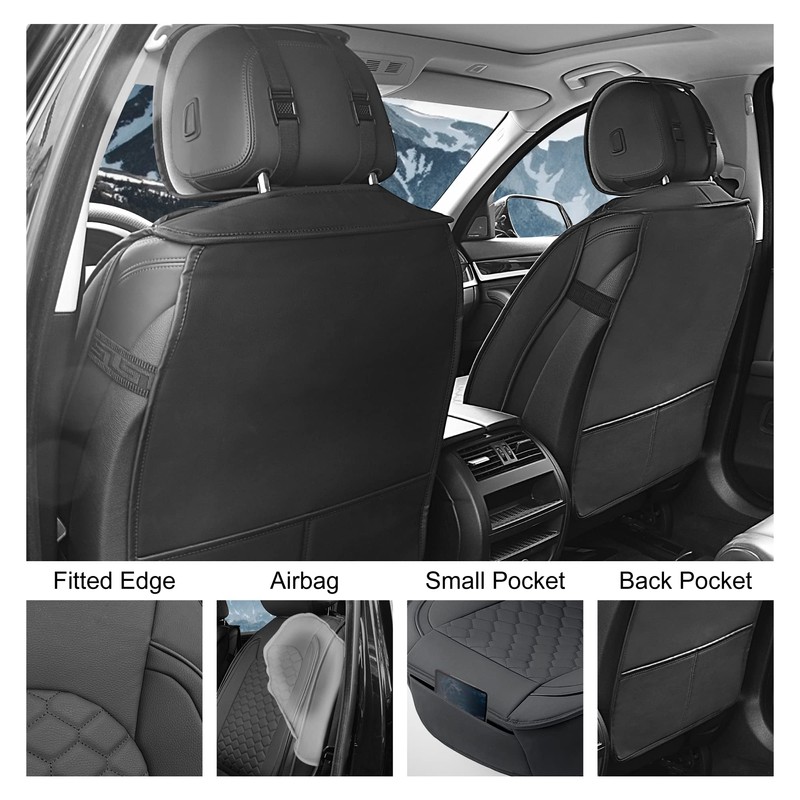 Elantrip Front Car Seat Cover Luxury Faux Leather Pocket with