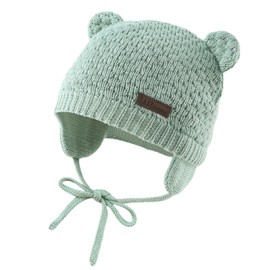 JANGANNSA Cute Knitted Boys Girls Christmas Beanie Warm Earflap Winter Hat Infant Toddler Baby Beanie 0-2Y (S, Sage)