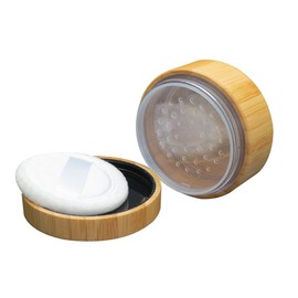 30ml/1oz Empty Bamboo Loose Powder Container Cosmetic Make-up Loose Powder Box Case with Sifter Lid and Powder Puff