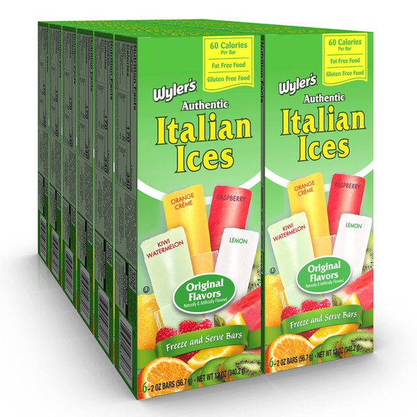 Wyler's Authentic Italian Ice, Fat Free Freezer Bars, Original Flavors (12 Boxes, 6-2 oz bars per box)
