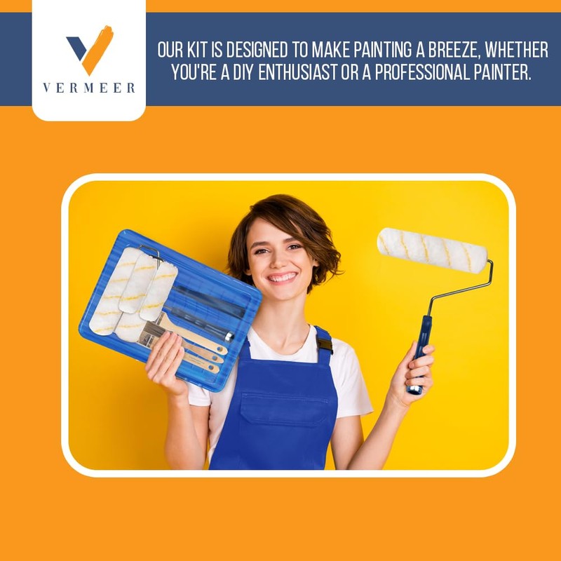 Vermeer Paint Roller Kit - 10-Piece All-in-One Plastic Tray with