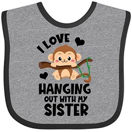inktastic Monkey I Love Hanging Out with My Sister Baby Bib Heather and Black 3e973