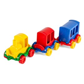 Wader 60022 Kid Cars Playset Train, 3 Vehicles with Locomotive and 2 Wagons, Sturdy Steel Axles, Multicoloured, from 12 Months, Ideal as a Gift for Creative Play