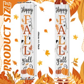 Dandat Happy Fall Wooden Porch Sign Autumn Vertical Front Porch Decor Standing Rustic Fall Pumpkins Maple Front Porch Decor for Thanksgiving Farmhouse Door Hanging Decoration, 42" H