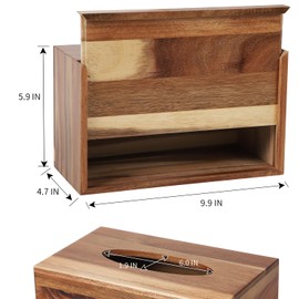 CATORY Tissue Box Cover, Acacia Wood Tissue Box Cover Rectangle, Tissue Box Holder Rectangular Covers Your Tissues, Decorative Tissue Box Cover with Slide-Out Bottom