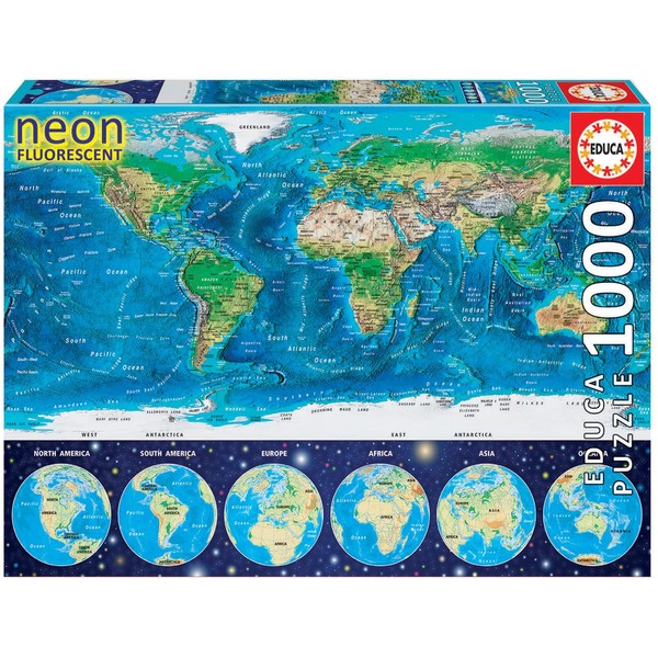 Educa Children's 1000 Neon World Map Puzzle
