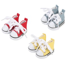 Plush-Shoes-Sewn-20cm Canvas Shoes High-top Sneakers Doll (Yellow, Red, Blue Denim)