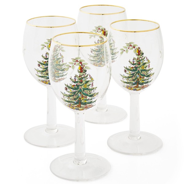 Spode Christmas Tree Wine Goblets with Gold Rims, Set of 4, 0.38 Liters per day