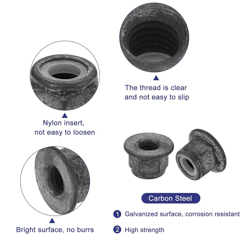 sourcing map M6x1mm Flange Nylon Insert Lock Nuts, 50Pcs Carbon