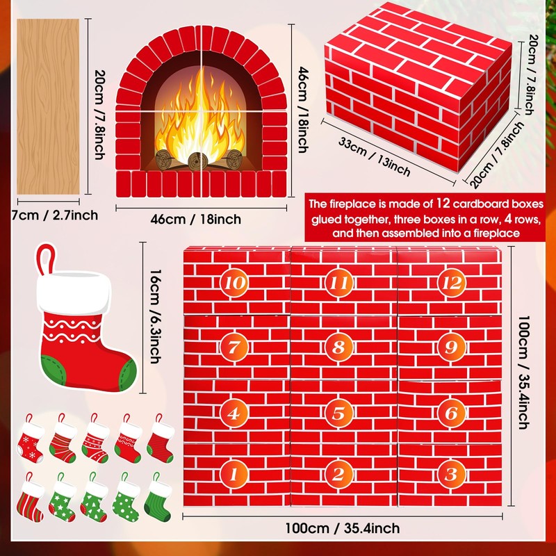 Fullhawl 47 Pcs 3D Christmas Cardboard Fireplace 39 X35 Inch