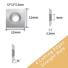 BINSTAK - K1222 - Insertos de carburo de esquina cuadrada de 12 mm, 4 bordes (12 mm de largo x 12 mm de ancho x 2,2 mm de grosor, ángulo de corte de 35 grados), 10 piezas, agujero avellanado, para vástago BINSTAK de 1/4 pulgadas de diámetro de corte. Bro