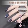 24Pcs Black Shiny Rainbow Cat Eye Press On Nails, Short