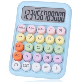 Mechanical Pushbutton Calculator,12 Digit Large LCD Display,Big Buttons Easy to Press,Colorful Candy Calculator,Automatic Sleep,with Battery.for Office,School, Home. (Blue)