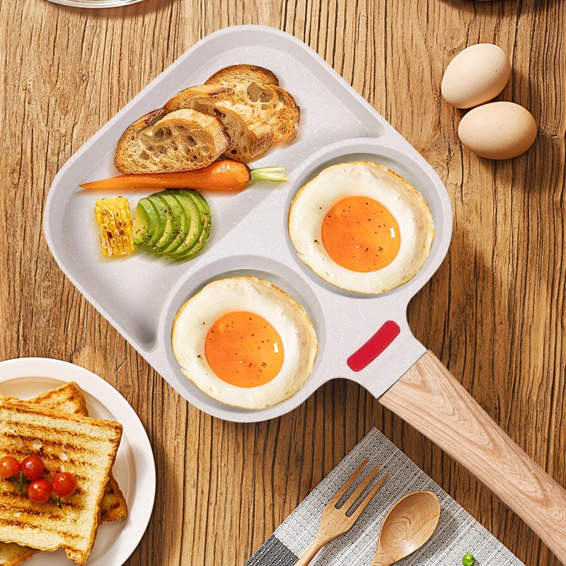 Biubumtu Egg Frying Pan Nonstick - 3 Section Egg Skillet