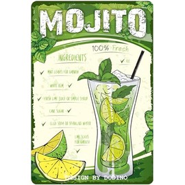 DODINO 20 x 30 cm Tin Sign, Mojito, Funny Metal Signs, Vintage Decoration for Party Room, Irish Pub and Kitchen, Decorative Home Accessory