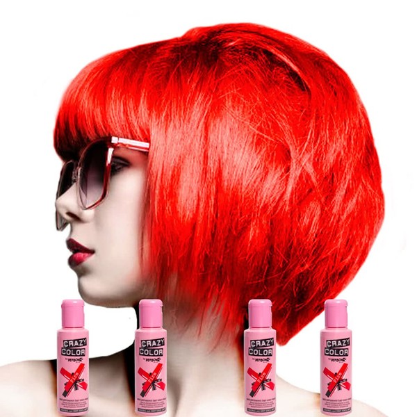 Crazy Colour Semi Permanent Hair Dye By Renbow Fire No.56 (100ml) Box of 4