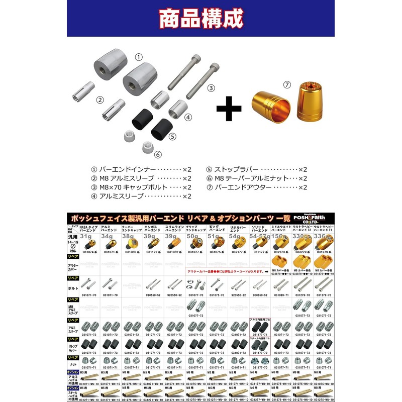 POSH 031279-04-10 Motorcycle Goods Handlebar End, Ultra Heavy Weight Bar