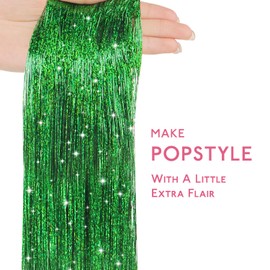 WENNALIFE Hair Tinsel for Girls, Green Fairy Kit 1200 Strands 6PCS 48 Inch Heat Resistant Glitter Tinsel Hair Extensions Kit Christmas Angel for Sparkle Strands