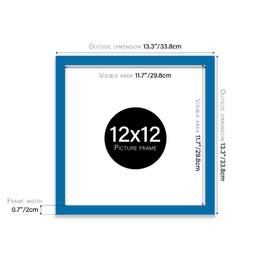 12x12 Inch Blue Square Thin Photo Frame Wall Mountable Thin Picture Frame Standard Square Photograph Size, 12" X 12"(30.5 X 30.5cm)