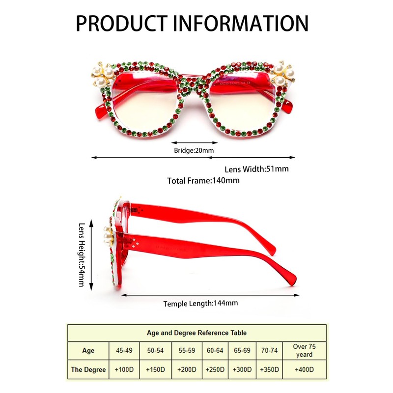 ICARA Oversized Christmas Bling Rhinestone Reading Glasses for Women Christmas