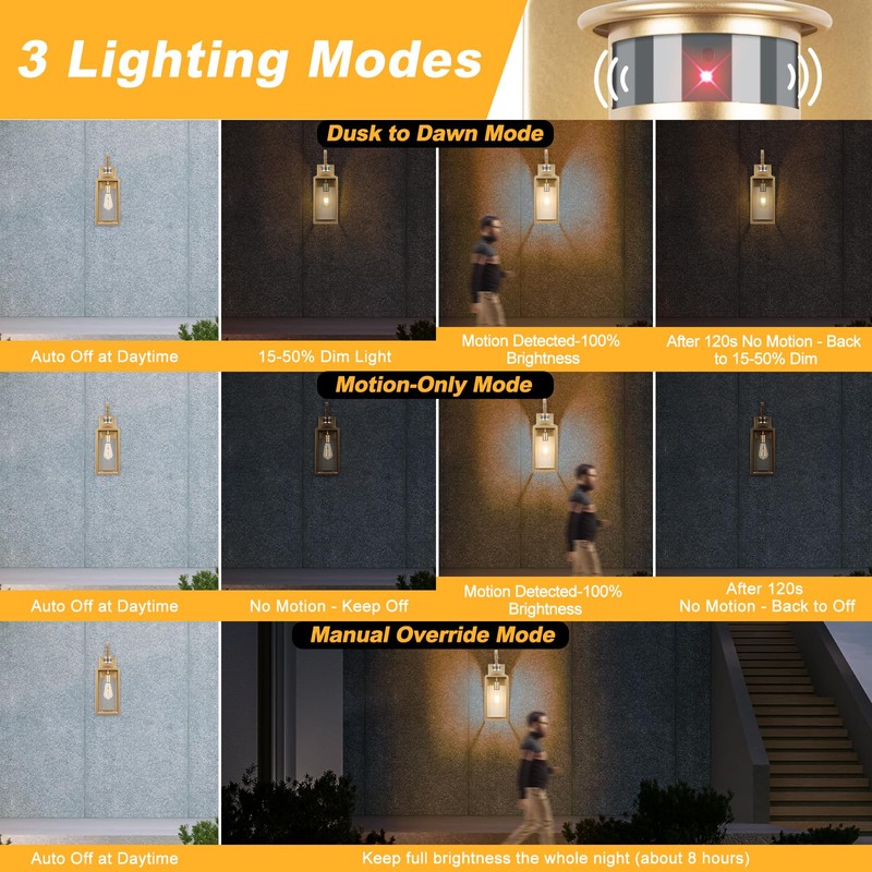 Large Motion Sensor Outdoor Wall Light 20" - Gold Dusk