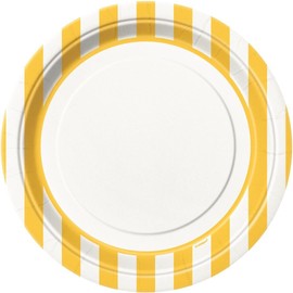 Unique Party 38035 - 23cm Yellow Striped Party Plates, Pack of 8