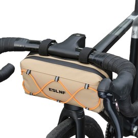 Rarapop Bike Handlebar Bag, Bicycle Front Bag with Waterproof Zipper, Insulated Cooler Pouch with Shoulder Strap for Mountain/Road Bike (Khaki)