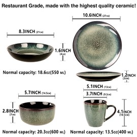 jinsongdafa Dinnerware Sets(16Pcs) Serves for 4, Reactive Glaze Plates and Bowls Set with Mug,8.3"Salad Plate,10.6"dinner Plate,5.5"bowl, Modern kitchen tableware,Microwave safe, Set No.2
