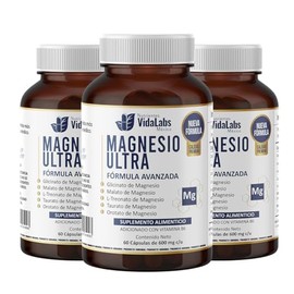 Magnesio Ultra Vida Labs 60 Capsulas por Frasco, Paquete de 3 Frascos - Contiene 5 Tipos de Magnesio de Amplio Espectro Calidad Premium  Vitamina B6  
