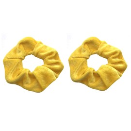 2 x (Pair) Girls Women's Premium Girls Velvet Scrunchies Soft Hair Elastic Hair Bobble Ties Set (Yellow)