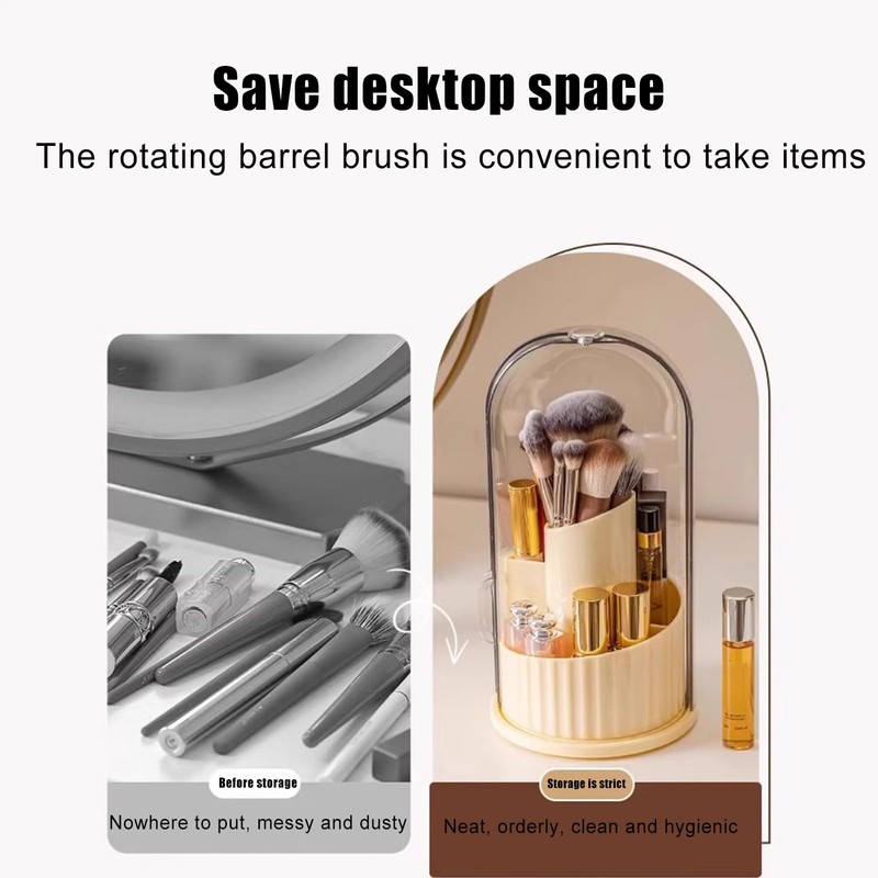 Makeup Brush Organizer,Lipstick Storage Box - 360 Degree Rotation Dustproof