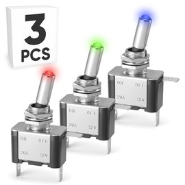 3PCS Automotive Toggle Switch with Light ASW-07D, ON/Off SPST 20A 12V DC LED Illuminated Heavy Duty Lighted Rocker Switches for Auto, Racing, Marine, Car, ATV, UTV, RV, Truck, Boat (Multicolor)