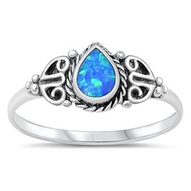 Pear Blue Simulated Opal Celtic Promise Ring New .925 Sterling Silver Band Size 7