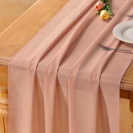 Socomi Rose Gold Chiffon Table Runner Fall Thanksgiving Boho Rustic 14ft 29x170 Inches Wedding Runner Sheer Romantic Bridal Shower Decorations