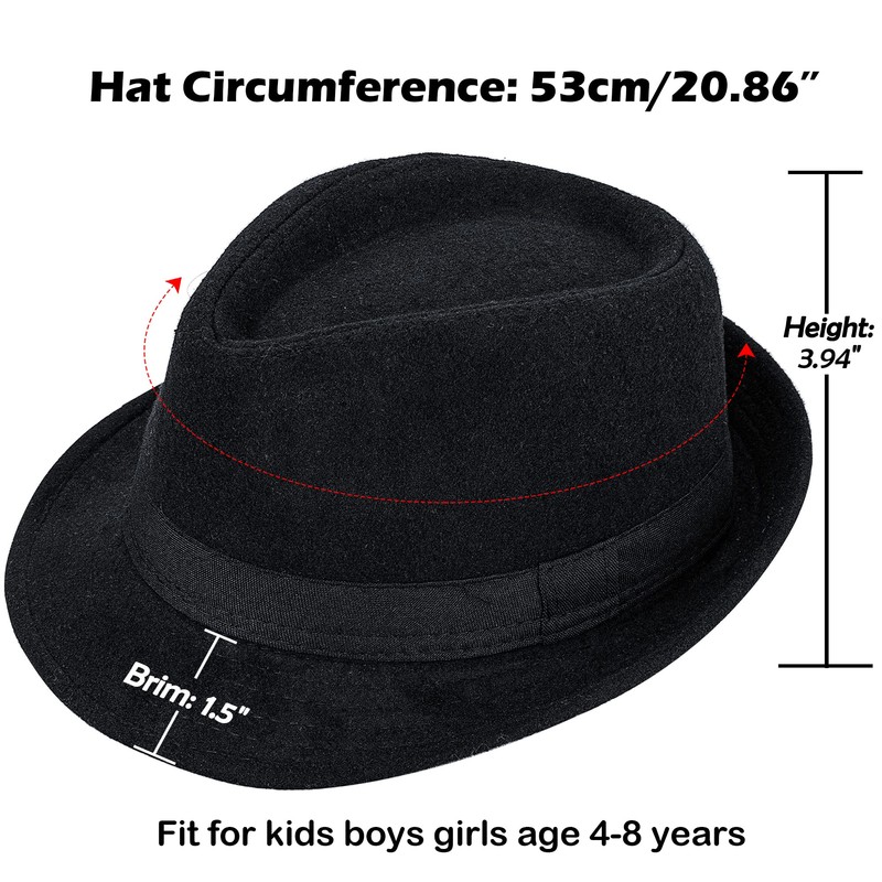 Vikodah Kids-Boys Classic Panama-Fedora-Hat Trilby Manhattan-Structured Jazz Wool Cap 3-6Yrs