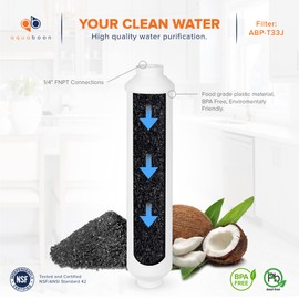 Aquaboon T33 Inline Carbon Filter - 1/4 Inline Water Filter for Refrigerator T33 Inline Ro Post/Granular Activated Carbon (GAC) Polishing Water Filter Cartridge for Reverse Osmosis System 6-Pack
