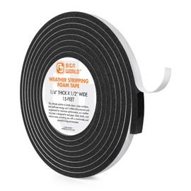 AJ Sign World 1/4in x 1/2in Weather Stripping Foam Insulation Tape, Doors, Windows, Sliding Door, A/C, Soundproofing, Draft Stopper, Shock Absorption (1/4" T x 1/2" W x 15 Ft L)