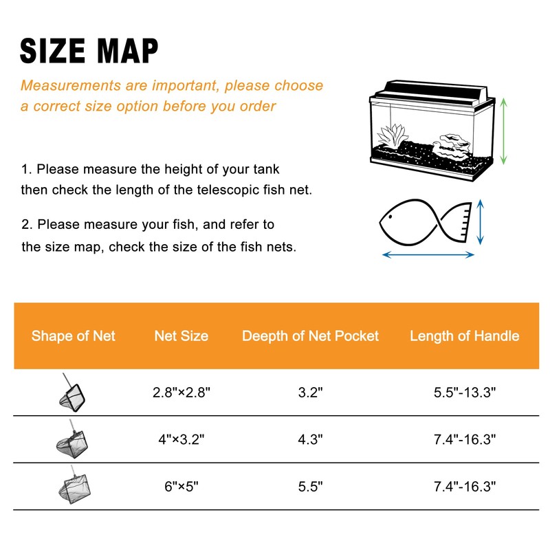 Filhome 7cm Aquarium Fish Net with Extendable Stainless Steel Long