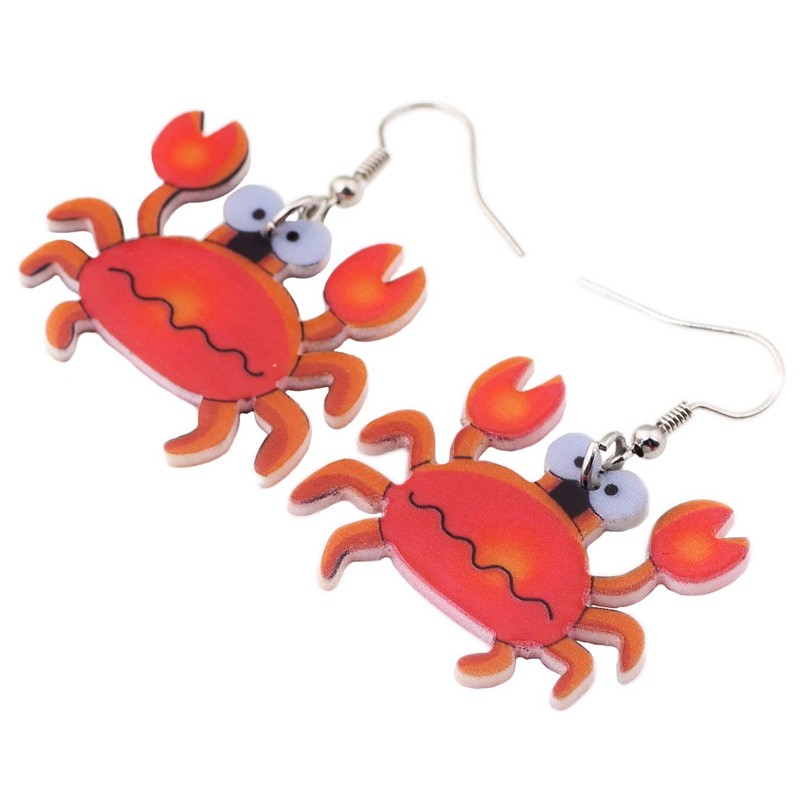 BONSNY Patterned Acrylic Ocean Animals Sweet Ocean Crab Earrings for