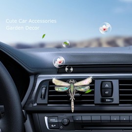 ORIESSE Dragonfly Car Decor,Cute Car Air Freshener Vent Clip,Iridescent Abalone Shell Dashboard Decoration Gift for Women Teens,Refillable Diffuser(Beige)